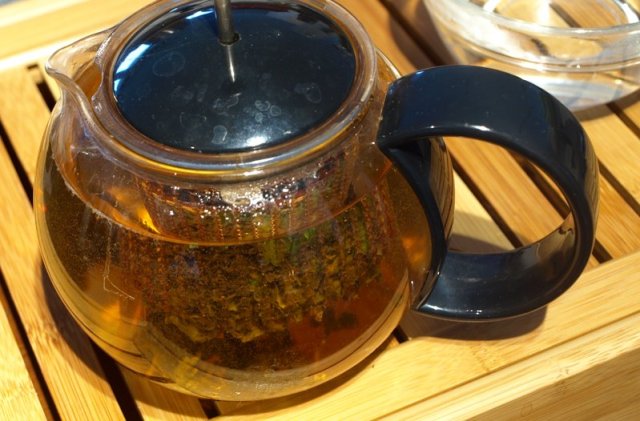 Mint tea infusing in a Bodum tea press