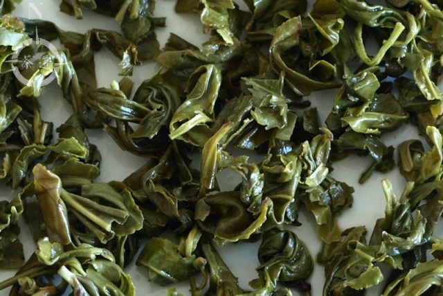used ecological green gunpowder tea leaves